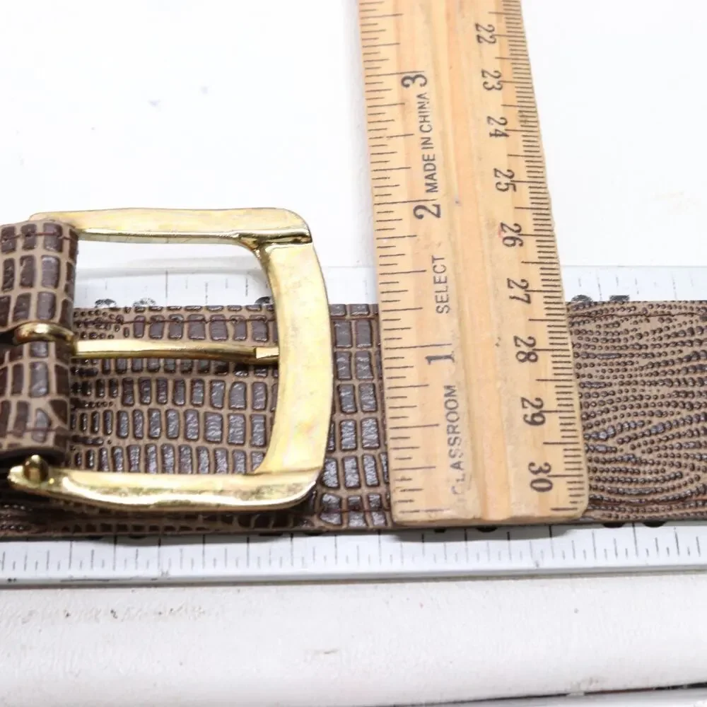 Vtg Faux Lizard Waist Belt Women 10 Cocoa Brown Textured Wide Gold Tone Buckle